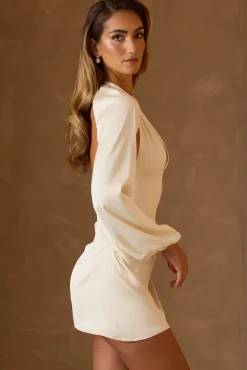 Oh Polly Satin Dresses^Cut-Out Open-Back A-Line Mini Dress in Ivory