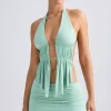Oh Polly Co-Ords | Tops^Cut-Out Ruched Halterneck Crop Top in Pastel Green PastelGreen