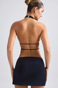 Oh Polly Tops | Night Out^Cut-Out Ruched Halterneck Crop Top in Black