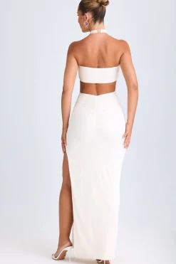 Oh Polly Night Out | Mesh Dresses^Cut-Out Ruched Halterneck Maxi Dress in White