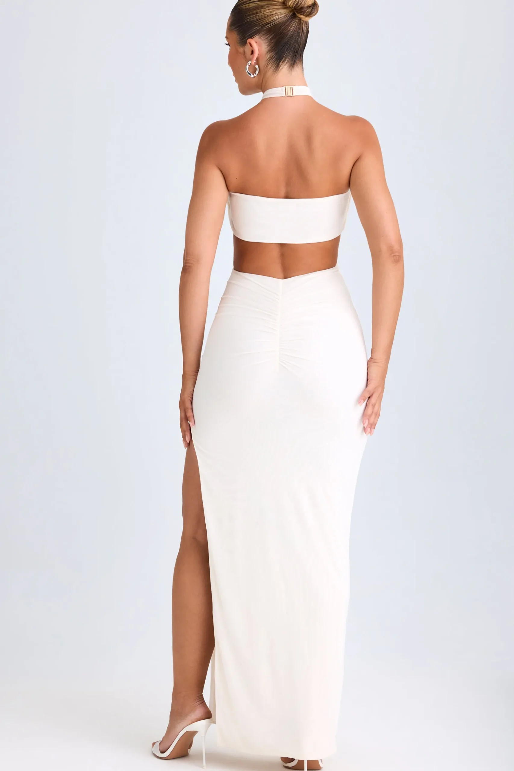 Oh Polly Night Out | Mesh Dresses^Cut-Out Ruched Halterneck Maxi Dress in White