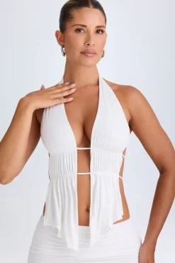 Oh Polly Co-Ords | Tops^Cut-Out Ruched Halterneck Crop Top in White