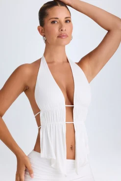 Oh Polly Co-Ords | Tops^Cut-Out Ruched Halterneck Crop Top in White