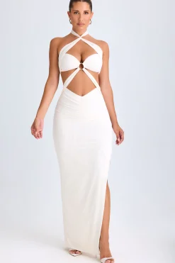 Oh Polly Night Out | Mesh Dresses^Cut-Out Ruched Halterneck Maxi Dress in White