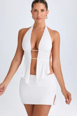 Oh Polly Co-Ords | Tops^Cut-Out Ruched Halterneck Crop Top in White