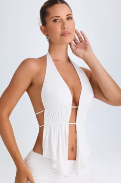 Oh Polly Co-Ords | Tops^Cut-Out Ruched Halterneck Crop Top in White