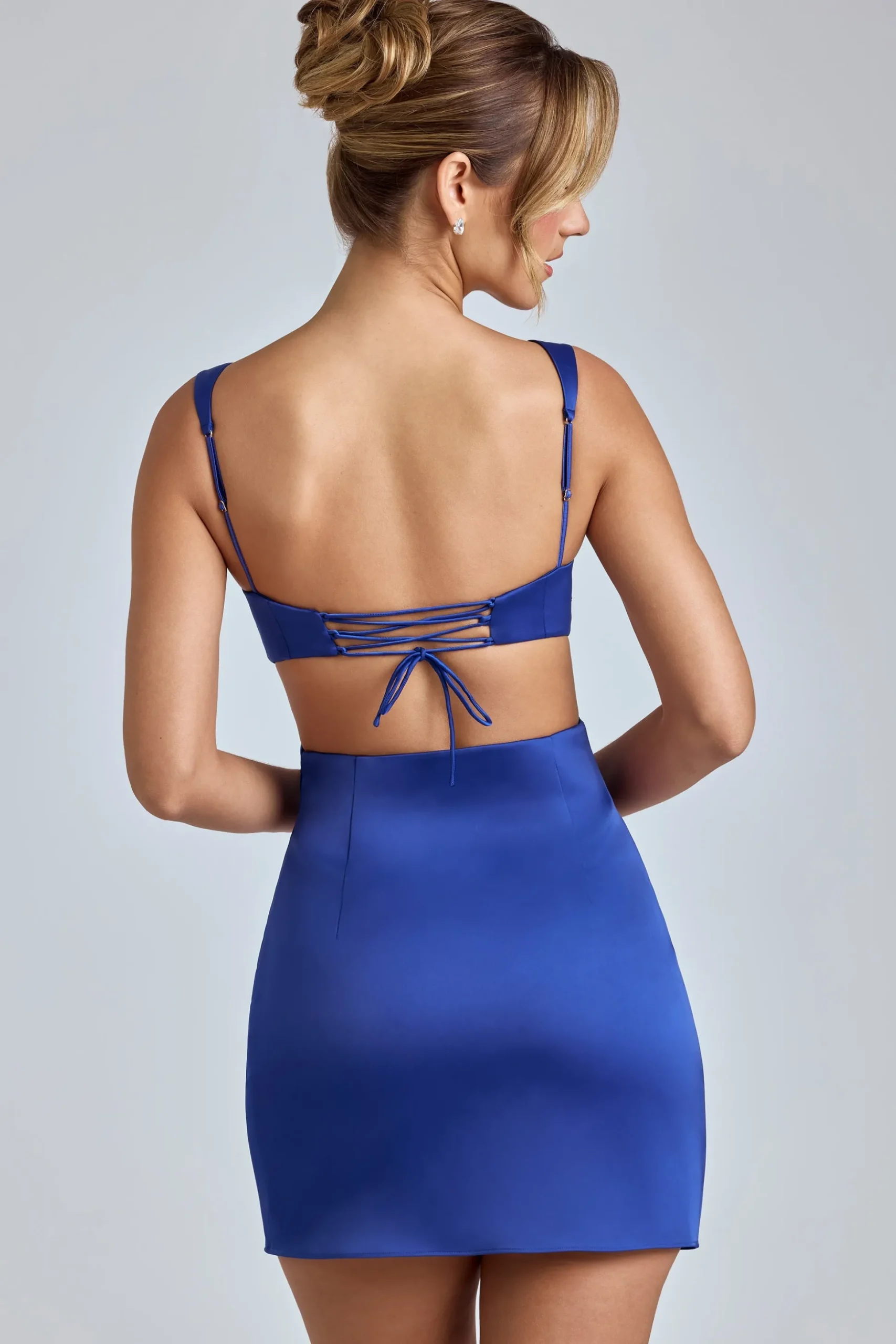 Oh Polly Night Out | Satin Dresses^Cut-Out Satin Mini Dress in Disco Blue DiscoBlue