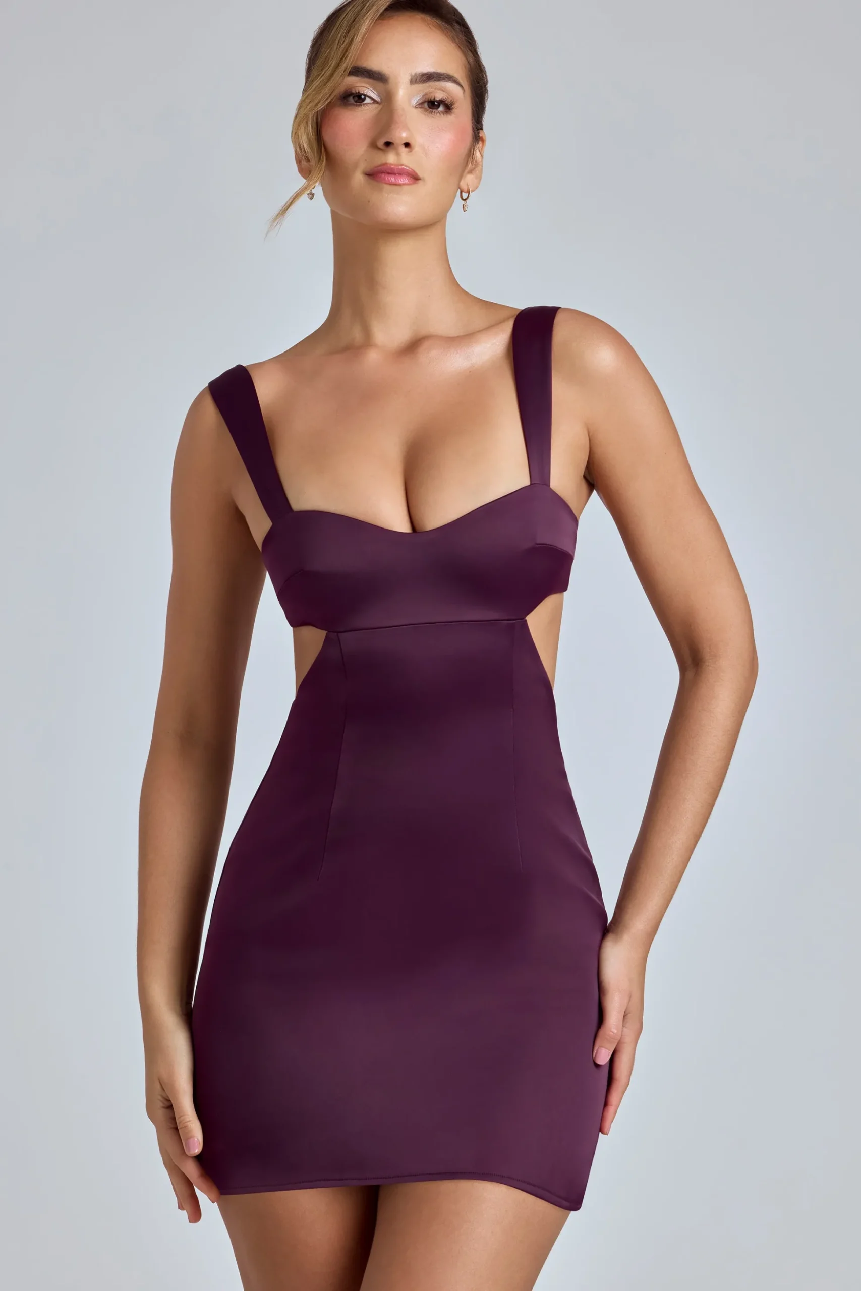 Oh Polly Women'S Clothing Sale - $65 And Under | Night Out^Cut-Out Satin Mini Dress in Plum