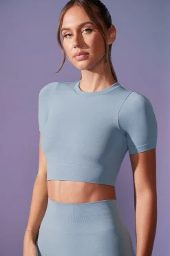 Oh Polly Women'S Clothing Sale - $65 And Under | Women'S Clothing Sale - $40 And Under^Define Luxe Baby Tee Crop Top in Denim Blue DenimBlue