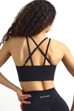 Oh Polly Matching Sets | Sports Bras^Define Luxe Strappy Sports Bra in Jet Black JetBlack