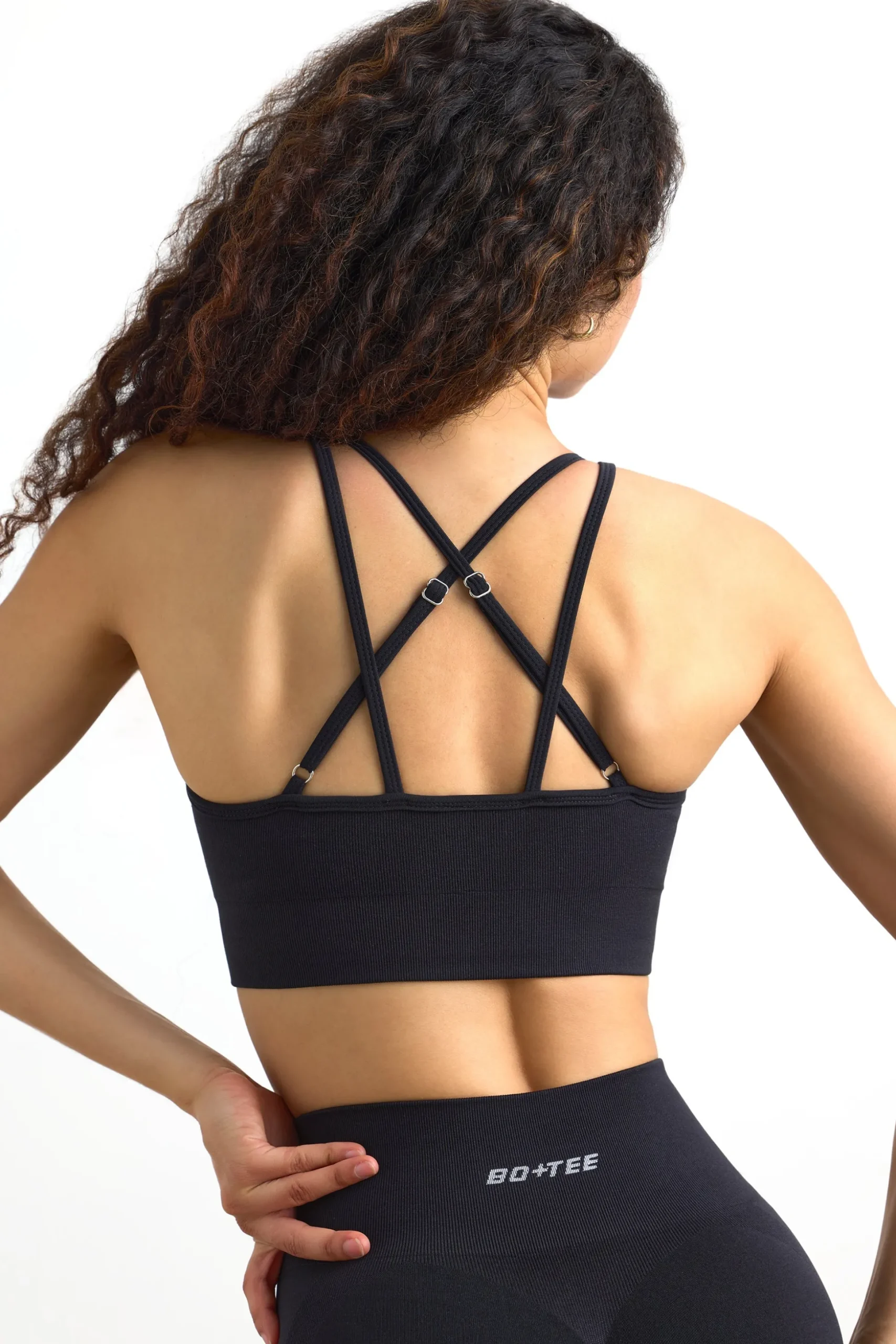 Oh Polly Matching Sets | Sports Bras^Define Luxe Strappy Sports Bra in Jet Black JetBlack