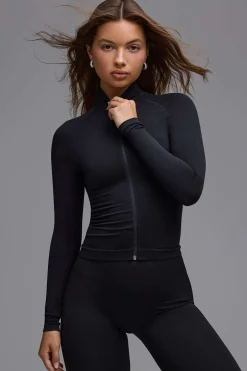 Oh Polly Coats | Matching Sets^Define Luxe Zip-Up Jacket in Black