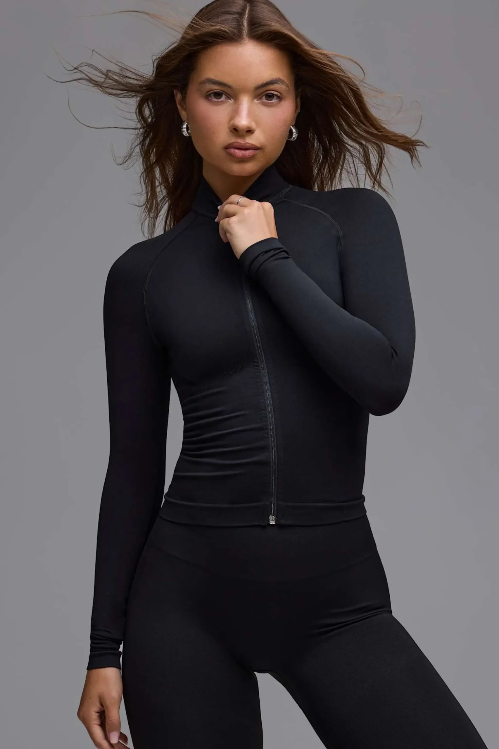 Oh Polly Coats | Matching Sets^Define Luxe Zip-Up Jacket in Black