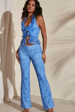 Oh Polly Women'S Clothing Sale - $65 And Under | Women'S Clothing Sale - $40 And Under^Detail Flare Trousers in Blue Print BluePrint