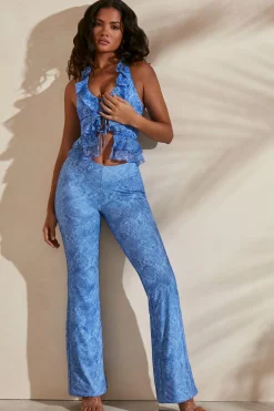 Oh Polly Women'S Clothing Sale - $65 And Under | Women'S Clothing Sale - $40 And Under^Detail Flare Trousers in Blue Print BluePrint