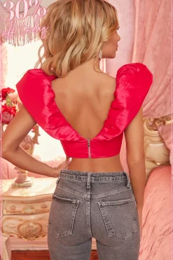 Oh Polly Women'S Clothing Sale - $65 And Under | Women'S Clothing Sale - $40 And Under^Dont Need You Corset Puff Shoulder Crop Top in Hot Pink