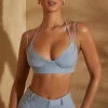 Oh Polly Co-Ords | Tops^Double Bust Detail Linen Bralette in Light Blue LightBlue