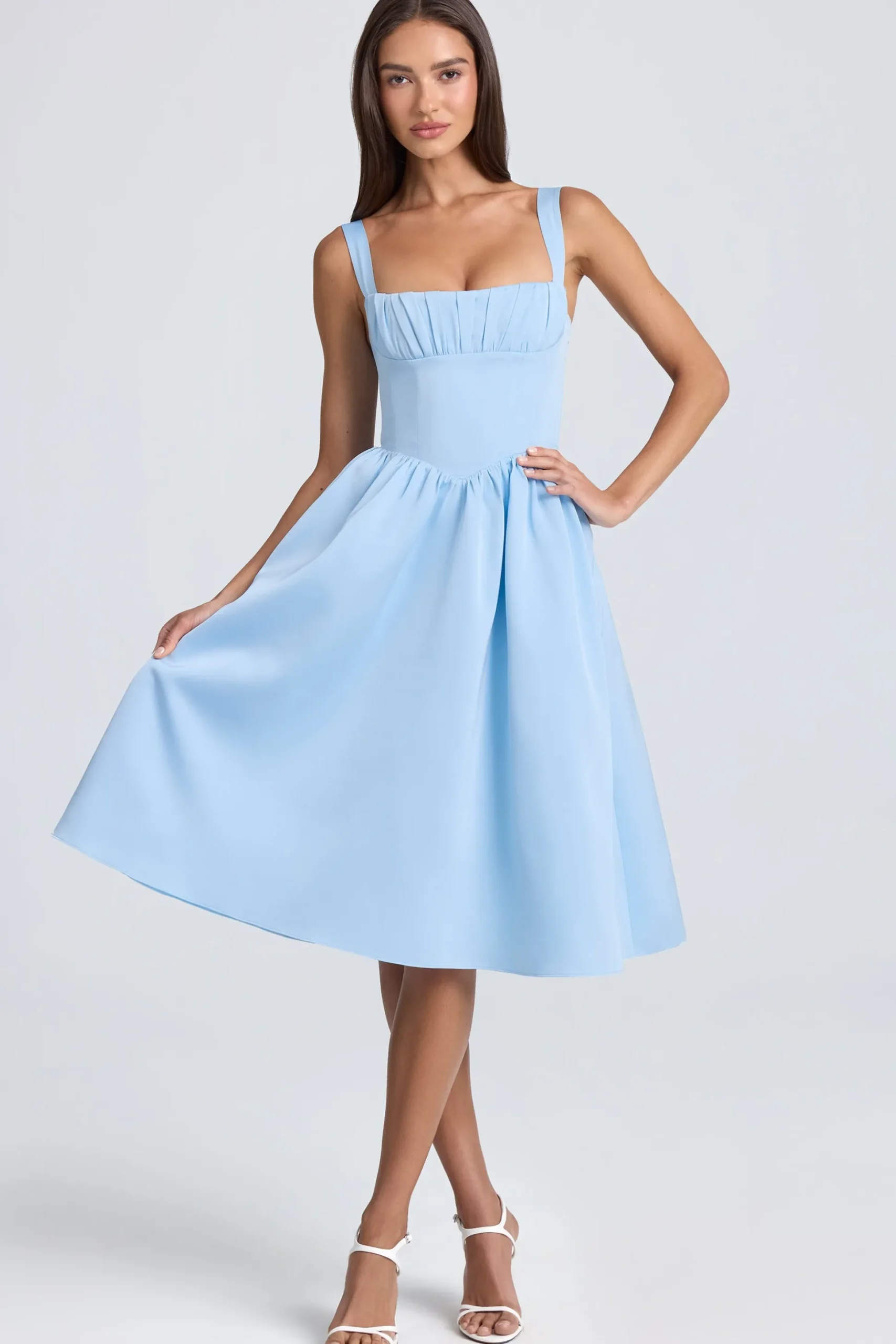 Oh Polly Wedding Guest^Draped Corset Midaxi Dress in Powder Blue PowderBlue