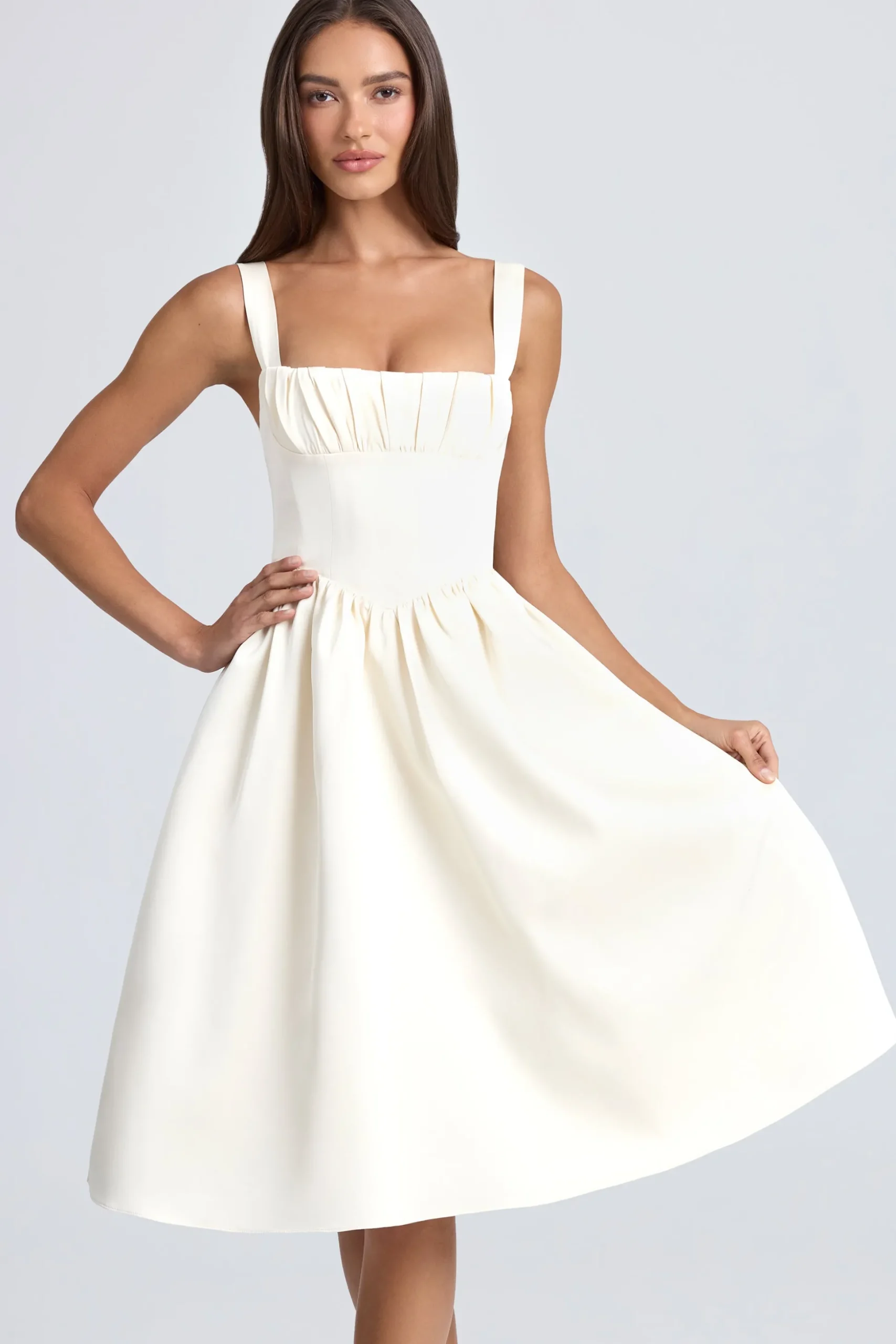 Oh Polly Bride To Be | Satin Dresses^Draped Corset Midaxi Dress in Ivory