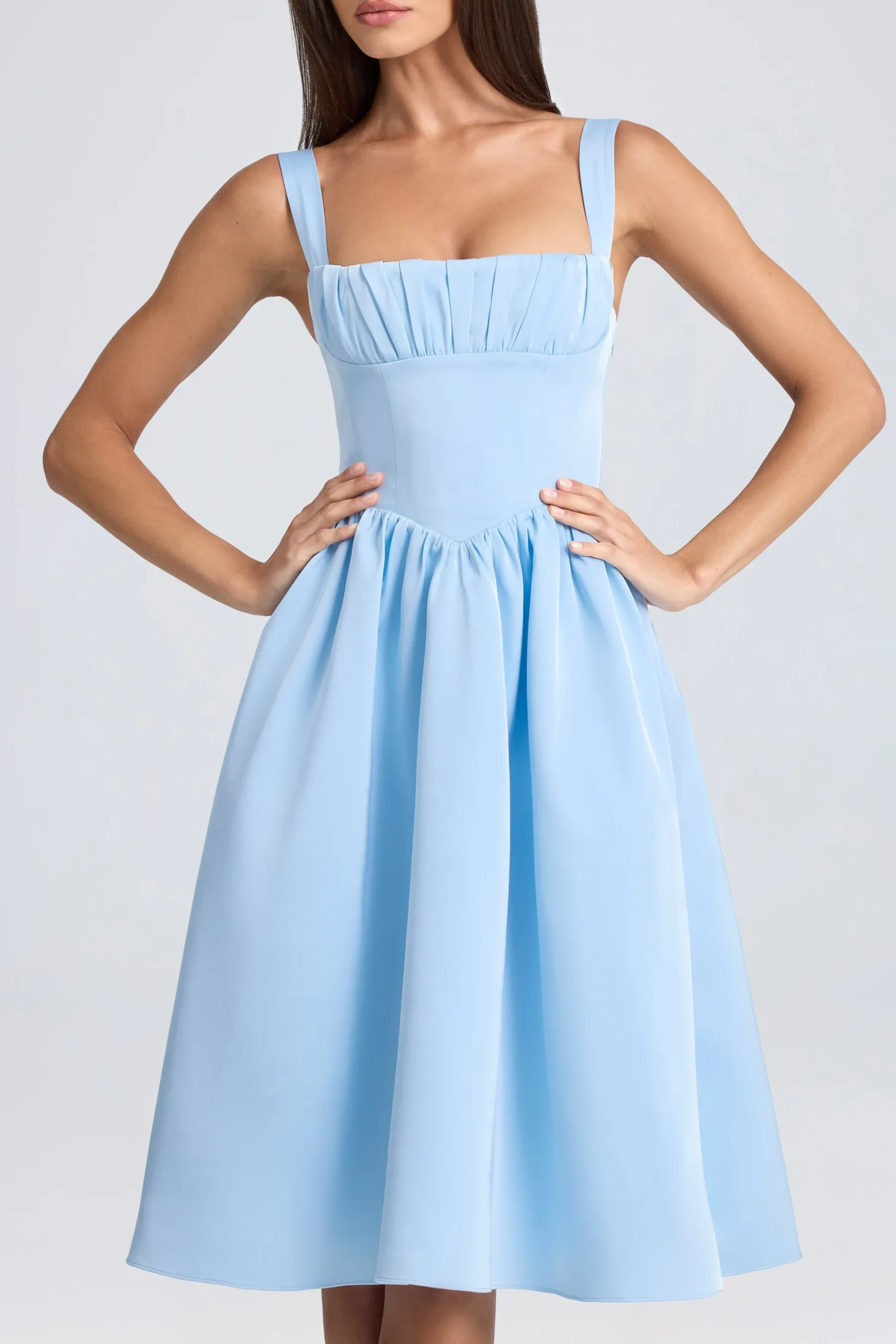 Oh Polly Wedding Guest^Draped Corset Midaxi Dress in Powder Blue PowderBlue