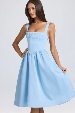 Oh Polly Wedding Guest^Draped Corset Midaxi Dress in Powder Blue PowderBlue