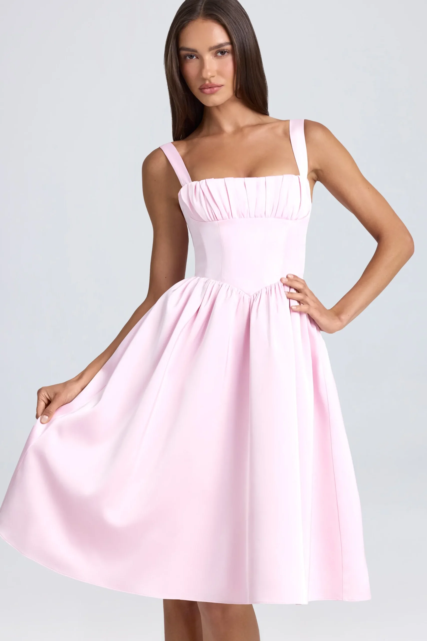 Oh Polly Wedding Guest | Satin Dresses^Draped Corset Midaxi Dress in Blush
