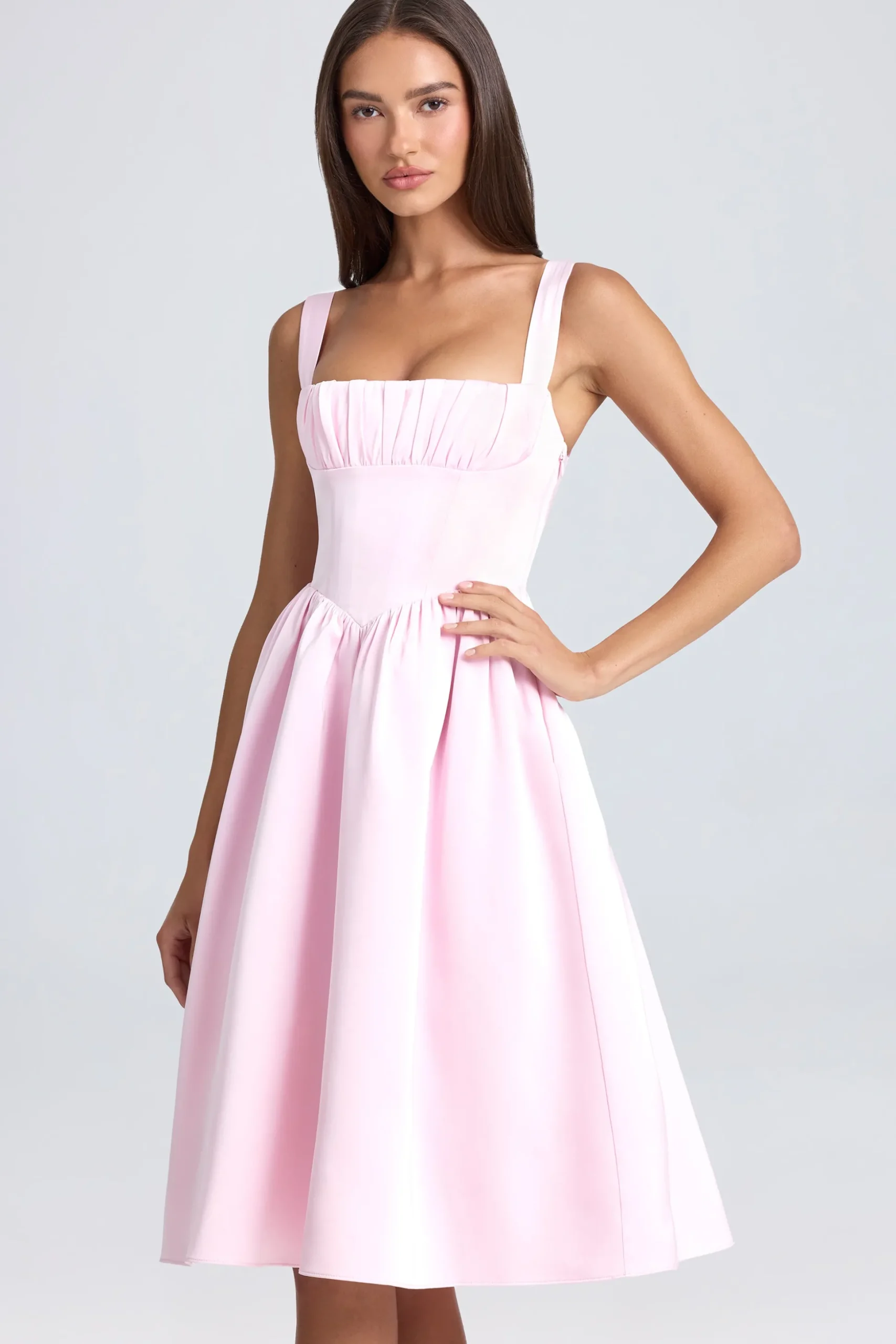 Oh Polly Wedding Guest | Satin Dresses^Draped Corset Midaxi Dress in Blush