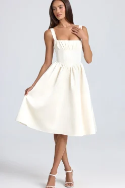 Oh Polly Bride To Be | Satin Dresses^Draped Corset Midaxi Dress in Ivory