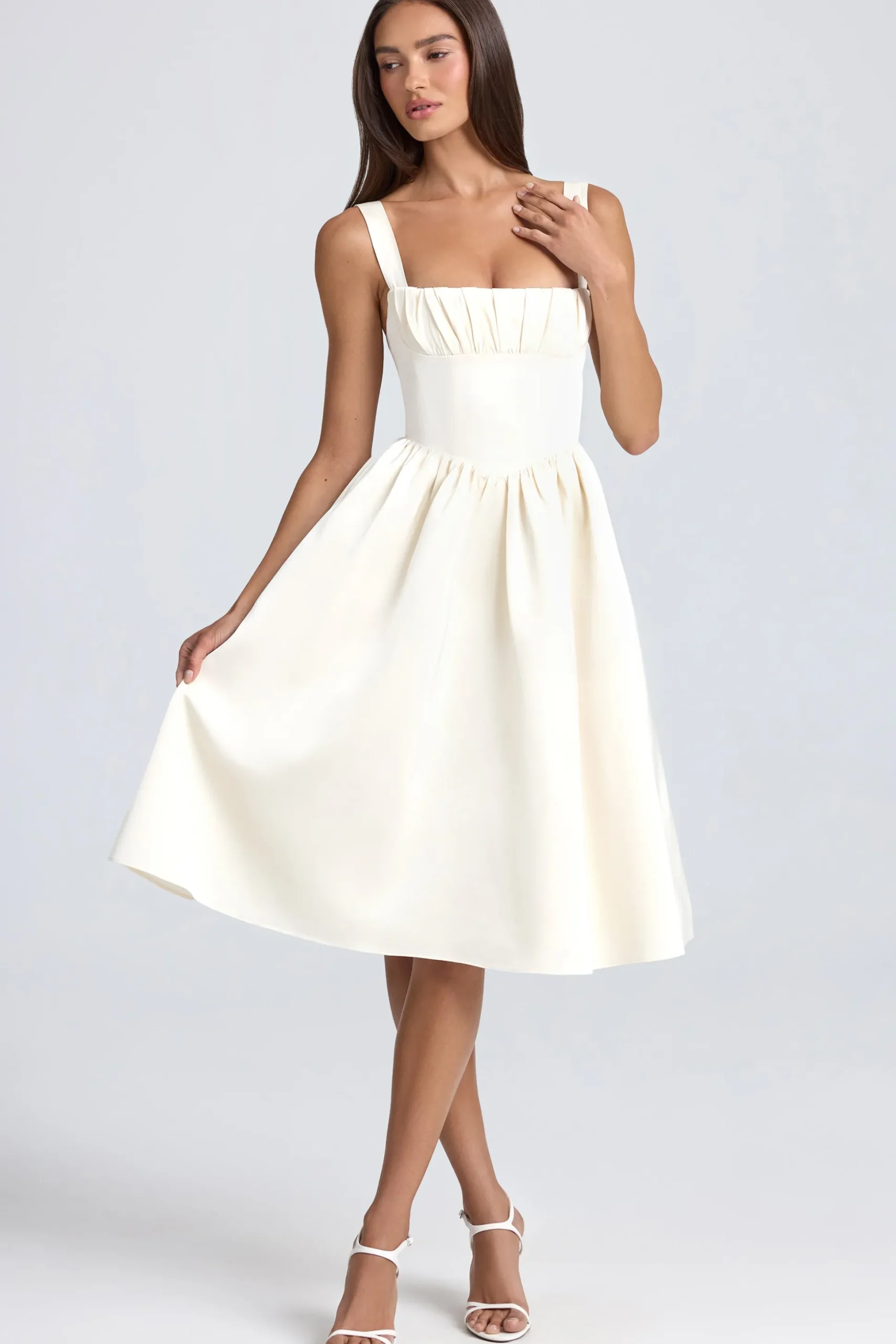 Oh Polly Bride To Be | Satin Dresses^Draped Corset Midaxi Dress in Ivory