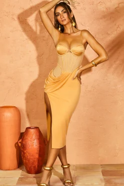 Oh Polly Women'S Clothing Sale - $65 And Under | Women'S Clothing Sale - $40 And Under^Draped Corset Midaxi Dress in Beige