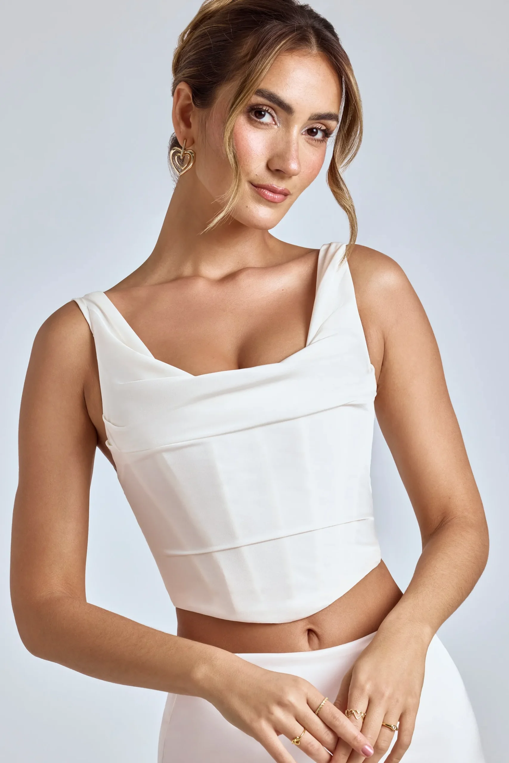 Oh Polly Tops | Bride To Be^Draped Cowl Corset in White