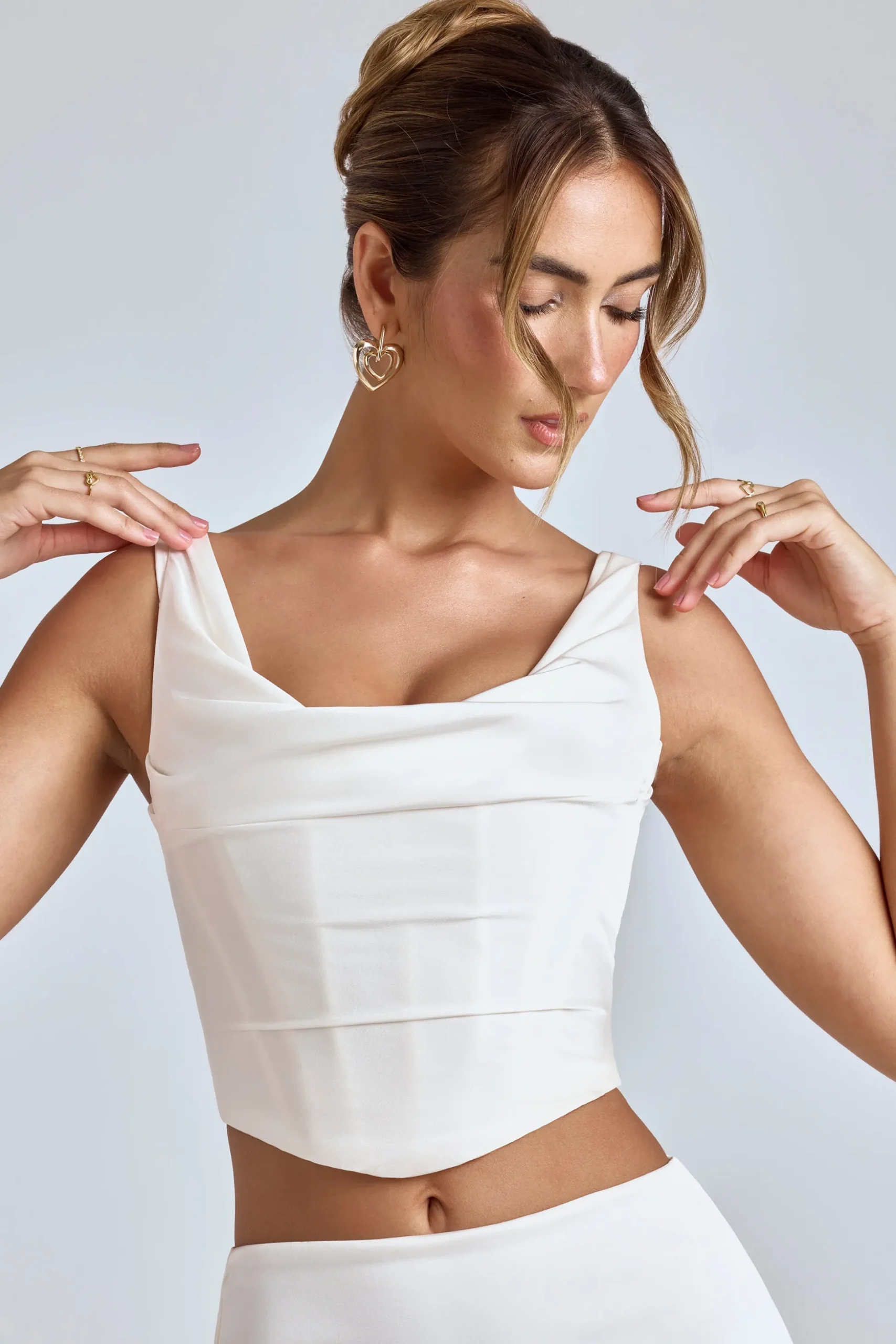 Oh Polly Tops | Bride To Be^Draped Cowl Corset in White