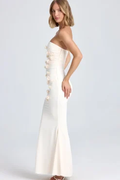 Oh Polly Bride To Be^Draped Floral-Appliqué Maxi Dress in Ivory