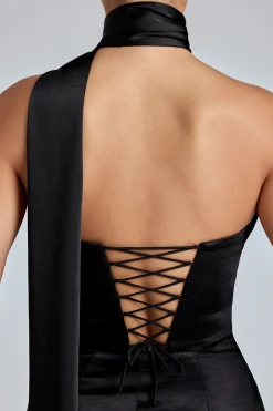 Oh Polly Wedding Guest | Holiday Party Dresses & Outfits^Draped Halterneck Satin Mini Dress in Black
