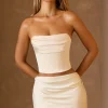 Oh Polly Co-Ords | Tops^Draped Lace-Up Corset Top in Ivory