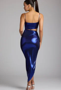Oh Polly Women'S Clothing Sale - $65 And Under | Party Dresses^Draped Metallic Jersey Maxi Dress in Electric Blue ElectricBlue