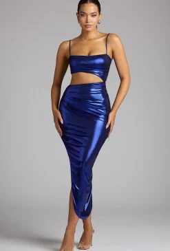 Oh Polly Women'S Clothing Sale - $65 And Under | Party Dresses^Draped Metallic Jersey Maxi Dress in Electric Blue ElectricBlue
