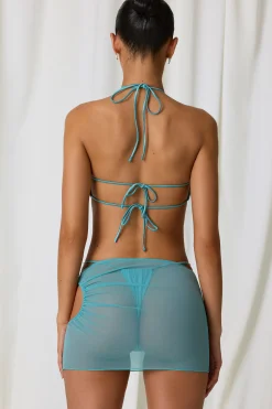 Oh Polly Cover-Ups^Drawstring Cut-Out Mini Skirt in Turquoise