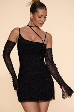 Oh Polly Party Dresses | Birthday^Embellished Asymmetric Corset Mini Dress in Black