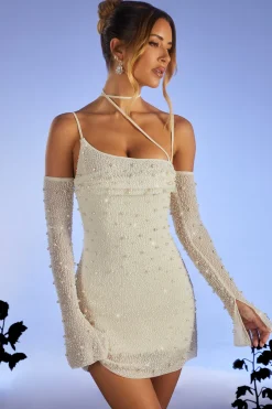 Oh Polly Party Dresses | Bride To Be^Embellished Asymmetric Corset Mini Dress in Ivory