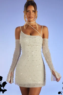Oh Polly Party Dresses | Bride To Be^Embellished Asymmetric Corset Mini Dress in Ivory