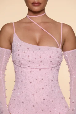 Oh Polly Party Dresses | Birthday^Embellished Asymmetric Corset Mini Dress in Blush