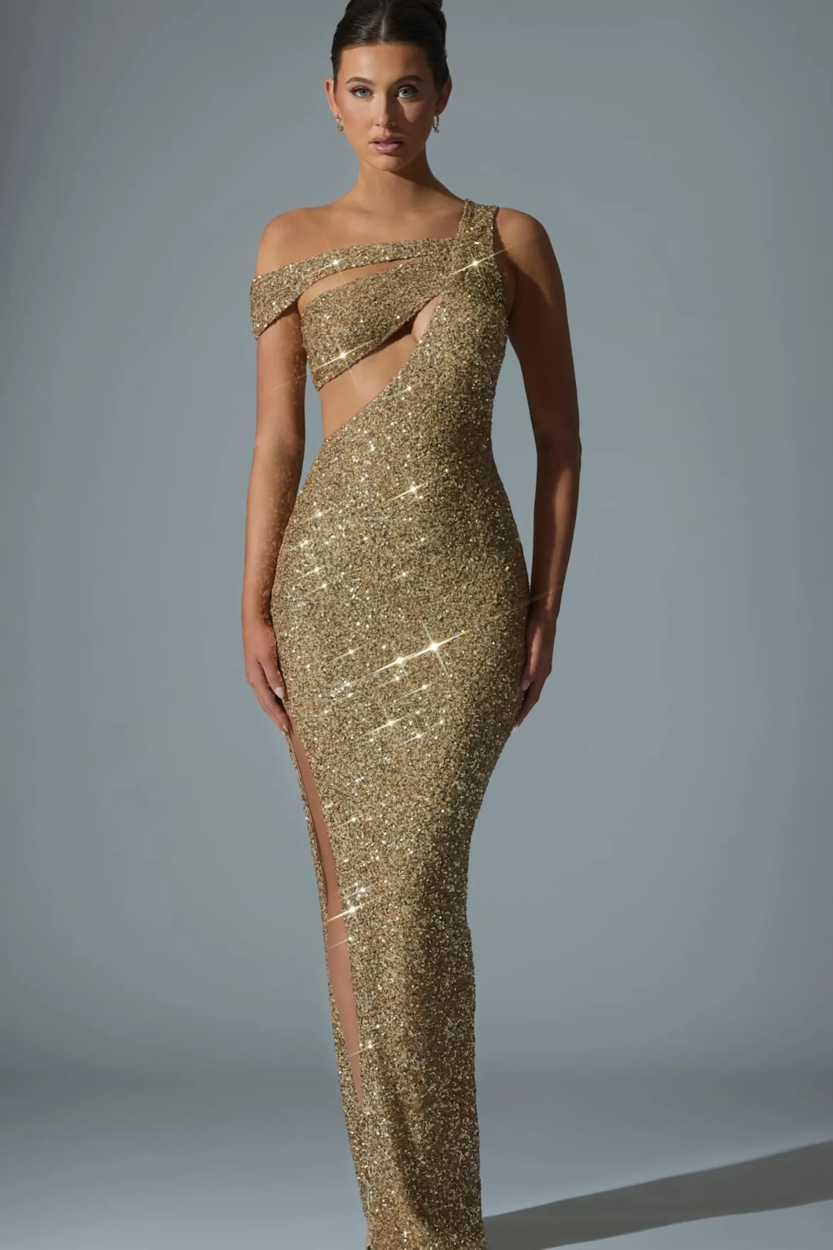 Oh Polly Holiday Party Dresses & Outfits^Embellished Asymmetric Cut-Out Gown in Gold