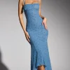 Oh Polly Wedding Guest | Party Dresses^Embellished Asymmetric Maxi Dress in Smokey Blue SmokeyBlue