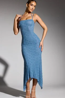 Oh Polly Wedding Guest | Party Dresses^Embellished Asymmetric Maxi Dress in Smokey Blue SmokeyBlue