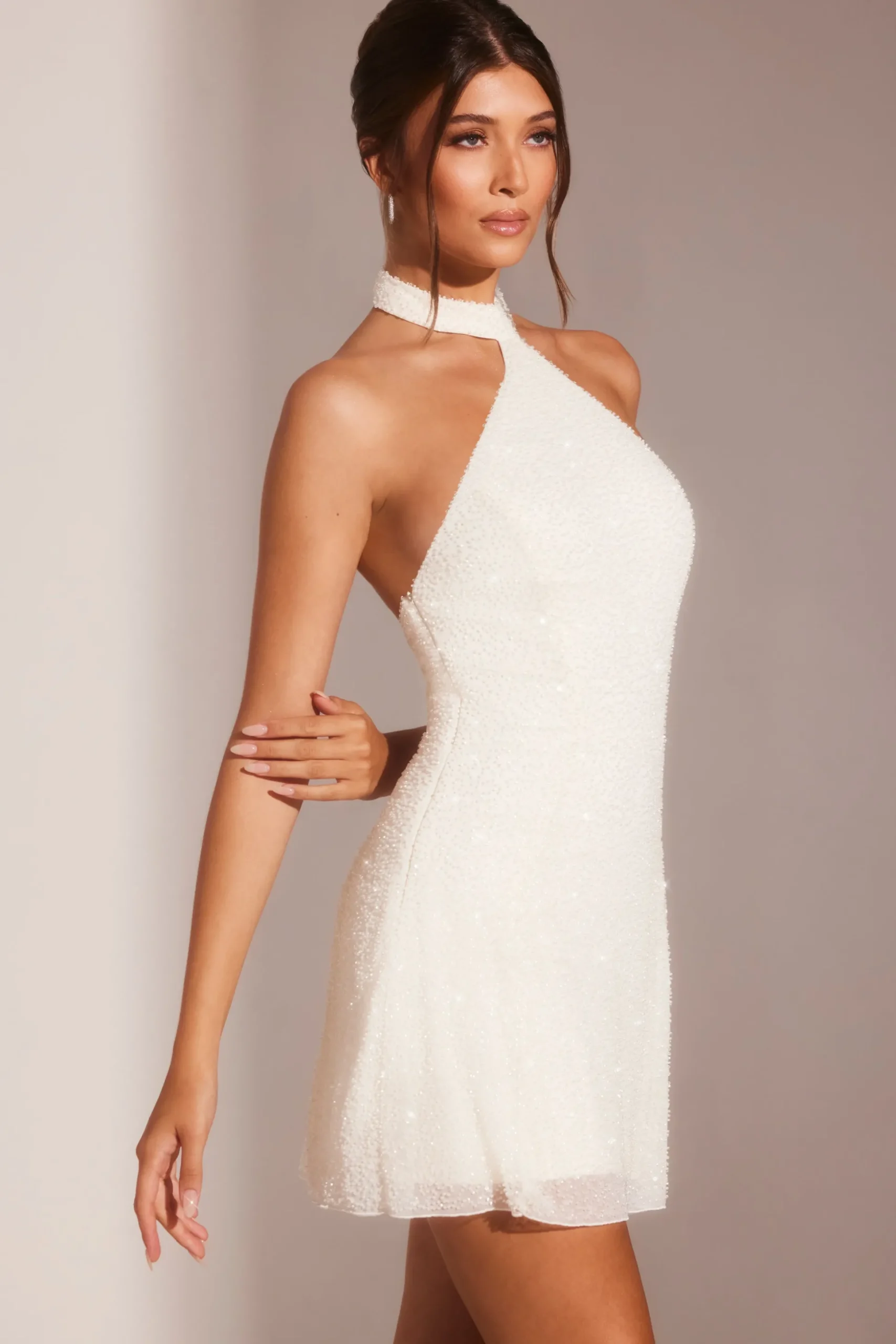 Oh Polly Party Dresses | Bride To Be^Embellished Asymmetric Neck A-Line Mini Dress in White
