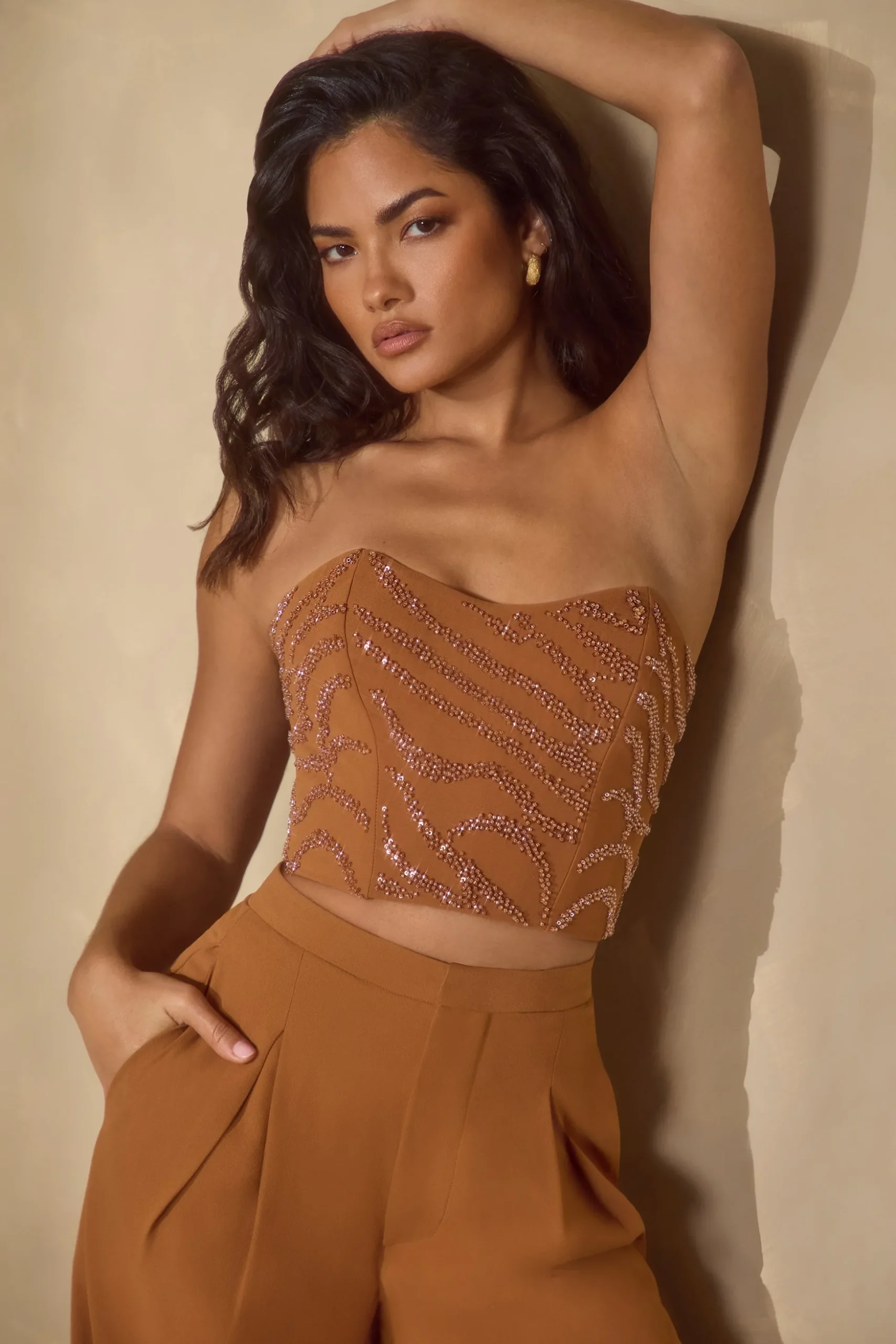 Oh Polly Women'S Clothing Sale - $65 And Under | Women'S Clothing Sale - $40 And Under^Embellished Bandeau Corset Top in Caramel