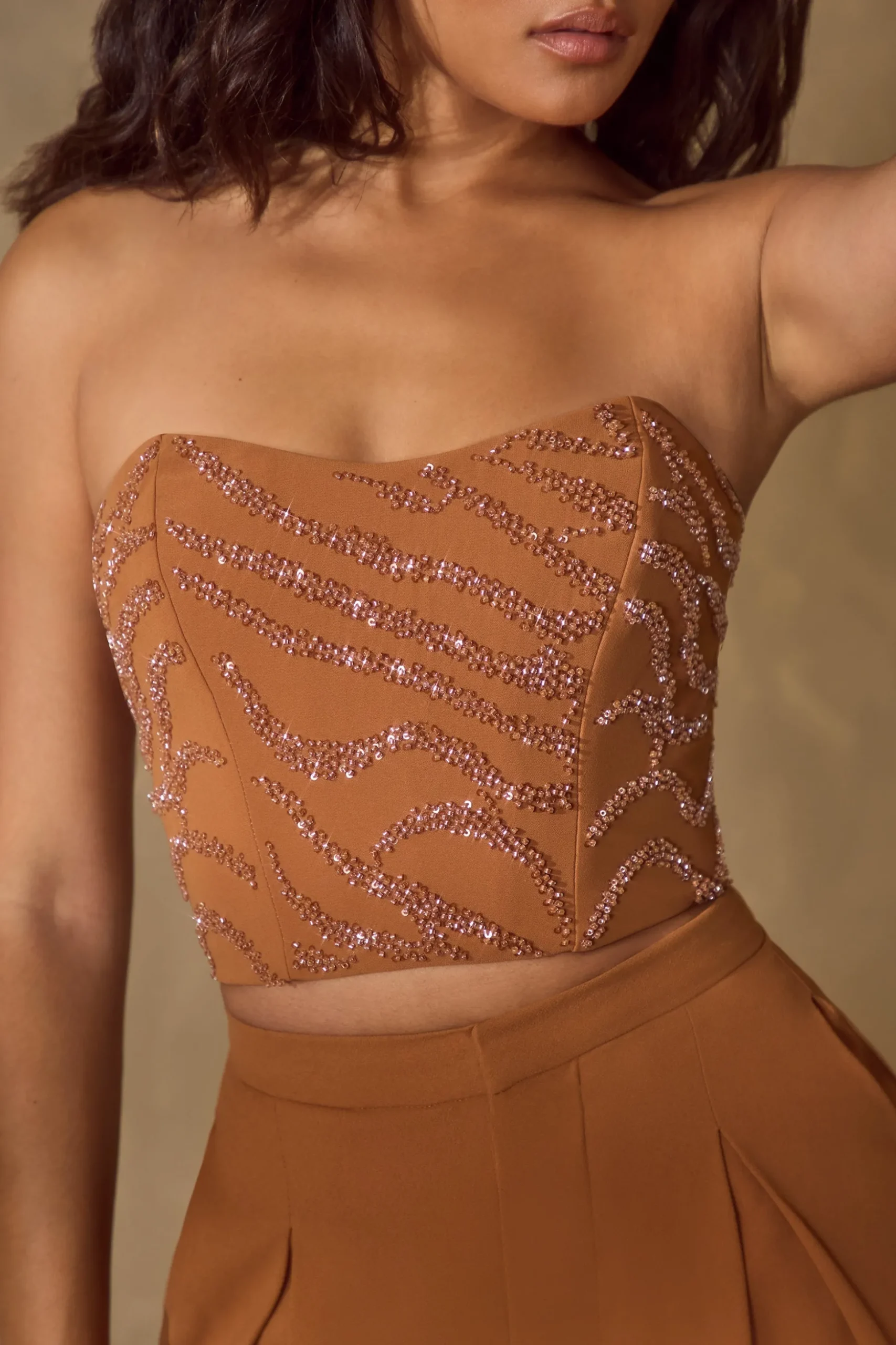 Oh Polly Women'S Clothing Sale - $65 And Under | Women'S Clothing Sale - $40 And Under^Embellished Bandeau Corset Top in Caramel
