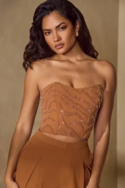 Oh Polly Women'S Clothing Sale - $65 And Under | Women'S Clothing Sale - $40 And Under^Embellished Bandeau Corset Top in Caramel