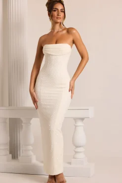 Oh Polly Bride To Be | Holiday Party Dresses & Outfits^Embellished Bandeau Cowl Neck Maxi Dress in White